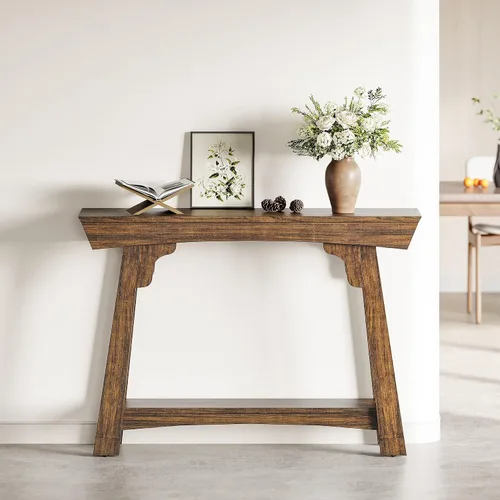 Vista 2 de LITTLE TREE - Mesa de consola de 41 pulgadas con almacenamiento, mesa de sofá de 2 niveles detrás del sofá, mesa de entrada estilo granja para sala