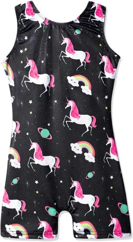 Vista 26 de HOZIY Leotardos de gimnasia para niñas, trajes de ciclismo con patrón adorable brillante