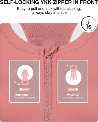 Vista 3 de Yvette Sujetadores deportivos de alto impacto para mujer, con cremallera frontal, brasier deportivo de talla grande para entrenamiento, fitness