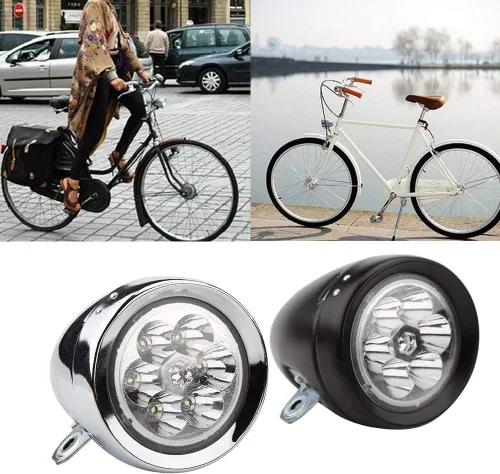 Vista 3 de Luz retro, luz de manillar de 6 LED con soporte para montar en bicicleta nocturna (plata)