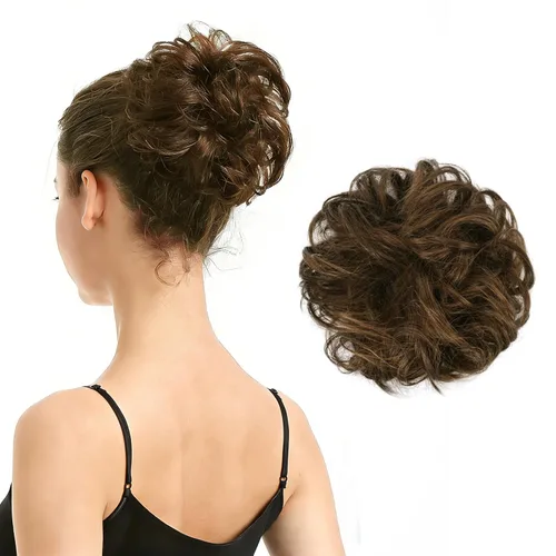 Vista 44 de Barsdar - Moño de cabello 100 % humano, Moño desordenado, Extensiones de cola de caballo, Moño de cabello rizado, Pieza de cabello
