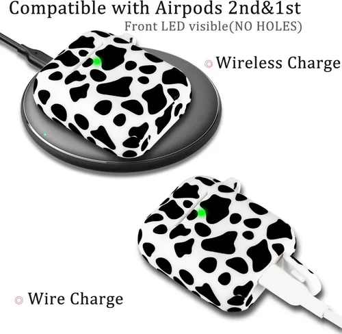 Vista 4 de LitoDream - Funda de silicona suave y flexible con llavero para Apple AirPods 2 y 1, ideal para niñas (vaca)