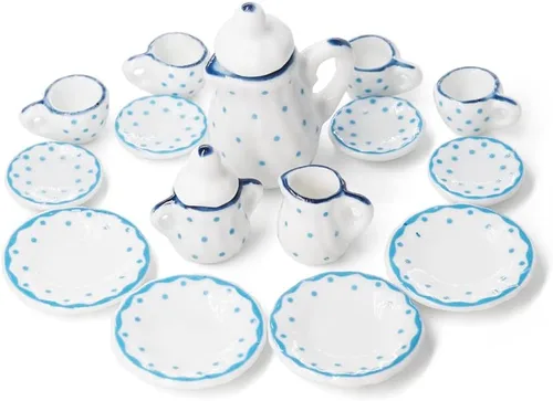 Vista 17 de Odoria 1:12 Miniatura 15pcs porcelana azul Chintz taza de té Set (azul)