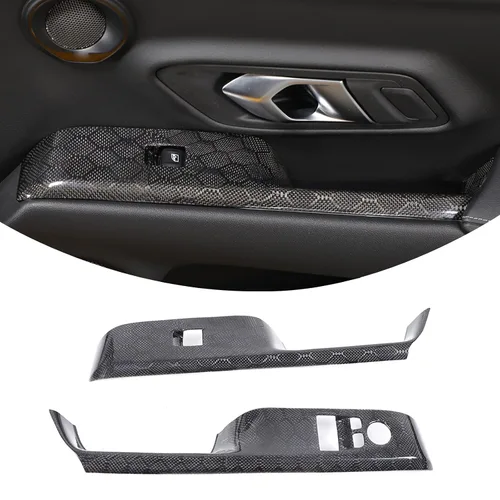 Vista 8 de Cubierta de fibra de carbono real para reposabrazos de puerta interior de automóvil, interruptor de ventana, compatible con Toyota Supra GR A90 A91