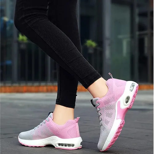 Vista 6 de Dimleen Tenis modernos para mujer, con cámara de aire, de malla, transpirable, con cordones, ligeros, con soporte de arco, ortopédicos que absorben