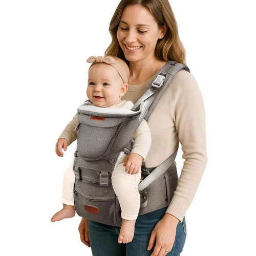 Vista 13 de SUNVENO Portabebés ergonómico 3 en 1 con asiento de cadera para recién nacidos y niños pequeños, soporta 20 libras y más, alivio de cintura