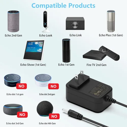 Vista 5 de Cable de alimentación de cargador de 21 W compatible con Echo Alexa de 1ª y 2ª generación, Echo Show (1ª generación), Echo Plus (1ª generación)