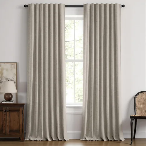 Vista 61 de MIULEE Cortinas de lino 100% opacas para dormitorio, marfil sólido, decoración de lujo, aislamiento térmico, cortinas oscurecedoras para sala