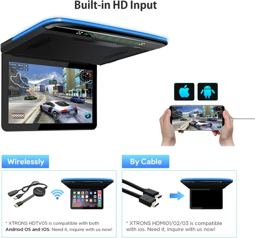 Vista 6 de XTRONS Reproductor de techo de coche de 13.3 pulgadas ultrafino 1920 * 1080 FHD pantalla montado en el techo del coche soporte HDMI, USB