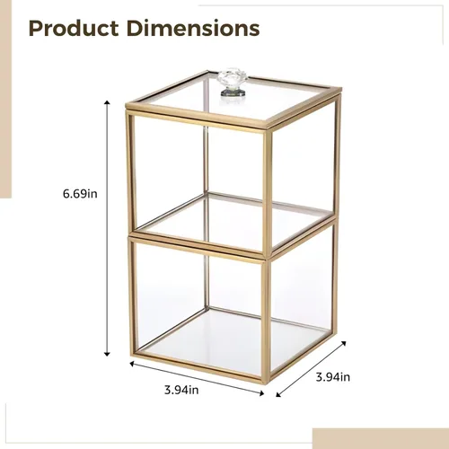Vista 3 de Almacenamiento multiusos para baño, soporte para brochas de maquillaje de vidrio, organizador de bolas de algodón Qtip, 3.9 x 3.9 x 6.3 in