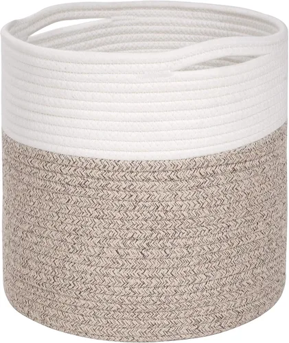 Vista 8 de Cesta de cuerda de algodón de 11 x 11 pulgadas para macetas de flores y macetas de interior para el suelo, cesta de maceta tejida redonda