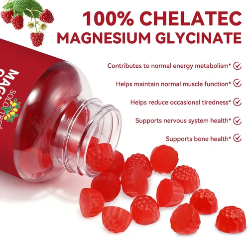 Vista 2 de Gomitas de glicinato de magnesio, suplemento de complejo de magnesio de 240 unidades Apoyo para dormir, calmar y relajar Gomitas de magnesio