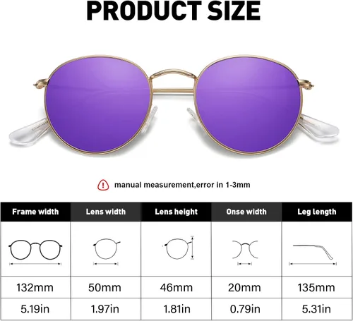 Vista 4 de Fozono Retro Round Polarized Sunglasses for Women Men Classic Metal Frame Small Sun Glasses UV Protection