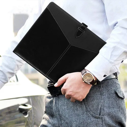 Vista 2 de Toplive Padfolio - Carpeta organizadora de 3 anillas, carpeta de negocios para mujer, tamaño A4/carta, piel sintética, profesional, para Negro