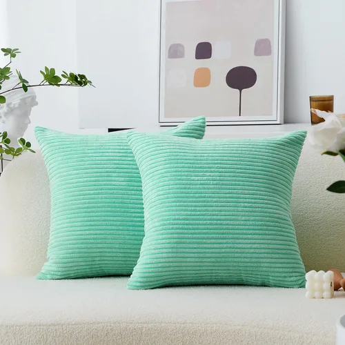 Vista 14 de Home Brilliant - Juego de 2 fundas de cojín decorativas de terciopelo a rayas, 16 x 16 pulgadas, para sillas y sofás, color verde salvia, verde