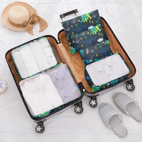 Vista 6 de BHAHB Juego de 7 cubos de embalaje para niños, organizadores de equipaje de viaje para maleta, accesorios de viaje con bolsa de zapatos para mujeres