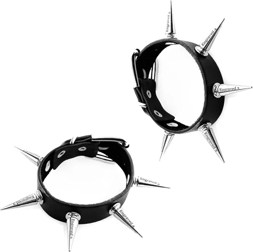 Vista 8 de MILAKOO 2 pulseras de piel sintética estilo punk con remaches acentuados