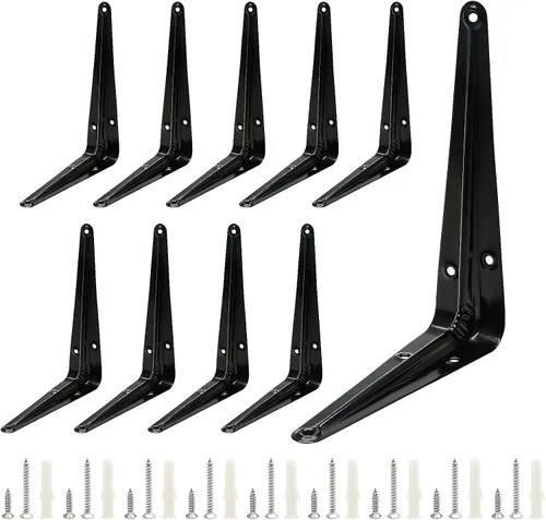 Vista 9 de Uenhoy Paquete de 10 soportes de estante negros de 4 x 3 pulgadas, soportes flotantes de metal resistentes para montaje en pared, soportes