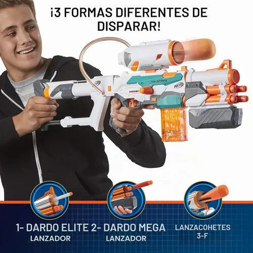 Vista 5 de Nerf Modulus Tri-Strike Blaster, Cañón Mega, Lanzacohetes, Cargador, 1 Cohete, Juegos al Aire Libre para Niños (Exclusivo de Amazon)