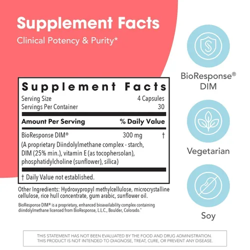 Vista 3 de Allergy Research Group - DIM Enhanced Delivery System - Equilibrio Hormonal, Hombres, Mujeres - 120 Cápsulas Vegetarianas