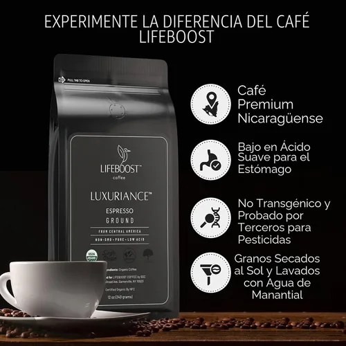 Vista 6 de Lifeboost Café expreso orgánico molido – Café expreso orgánico sin OMG, bajo en ácido, de origen único, USDA cultivado en sombra – Probado por