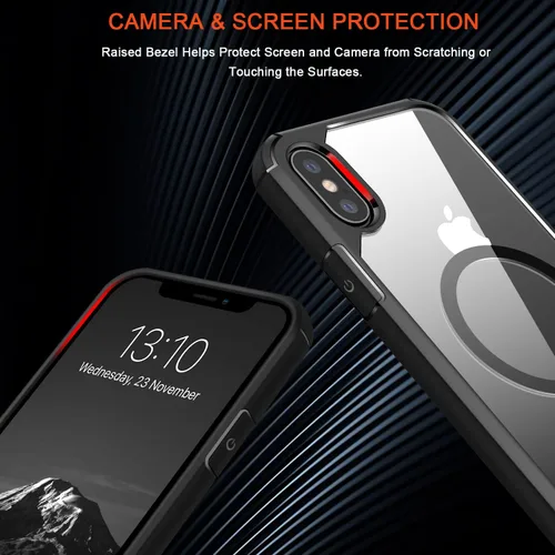 Vista 5 de TENDLIN Funda protectora transparente de parte trasera dura compatible con iPhone X/iPhone XS (negro, MagSafe)