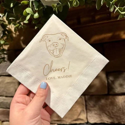 Vista 6 de Servilletas de boda con ilustraciones de perros de lujo, servilletas de boda personalizadas, servilleta de bar de cóctel para recepción, despedida
