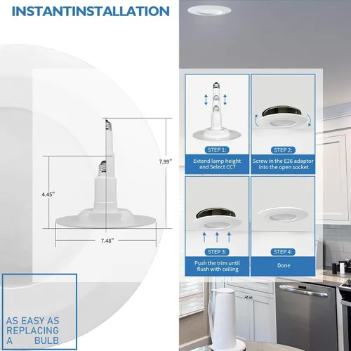 Vista 5 de Jolux - Paquete de 6 focos LED retrofit no regulables de 5/6 pulgadas, 3000 K Telescoping rods adjust to housing depth for a flush fit; 12W