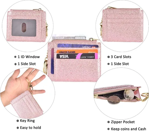 Vista 4 de Monedero delgado con bloqueo RFID, con bolsillo frontal para monedas, tarjetero, para mujer