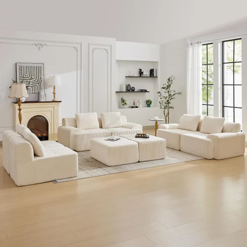 Vista 41 de Sofá modular modular con otomana móvil, sofá de asiento profundo con almohadas, cómodo sofá modular de nube para sala de estar, dormitorio y Blanco