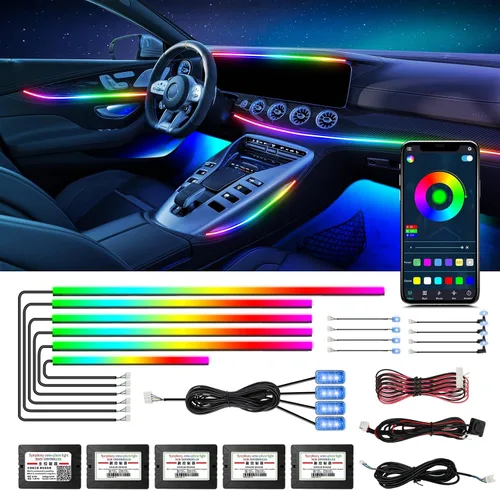 Vista 9 de Luces de acrílico para interiores de automóvil, accesorios de automóvil, tira de luces LED 10 en 1 con control de aplicación, 175 pulgadas, 593