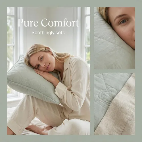 Vista 3 de Pillow Protector with Envelope, 1-Pack, Breathable Hypoallergenic Cotton, Suitable for Home and Hotel Use 19x29 inch Bluish-Green