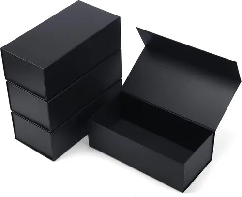 Vista 43 de Ditwis Caja de regalo de 12x9x4 pulgadas con tapa de cierre magnético, caja magnética negra y dorada para boda, propuesta de padrinos y damas