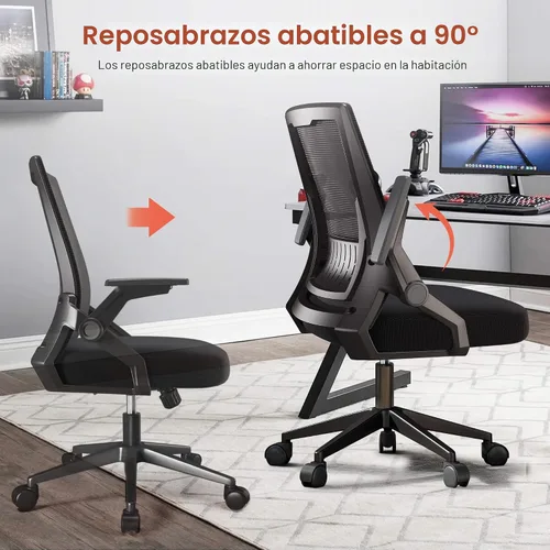 Vista 3 de GTPLAYER Silla de oficina ergonómica con reposabrazos abatibles, silla ejecutiva para computadora en casa, malla transpirable y cómodo soporte Negro