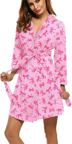 Vista 35 de HOTOUCH - Bata ligera de punto corta para mujer, bata de baño suave con bolsillos, ropa de dormir para damas
