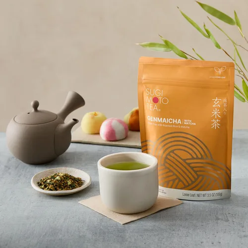 Vista 5 de SUGIMOTO Té japonés Genmaicha con hoja suelta Matcha 3.5 oz 100% Hecho en Japón, Shizuoka, Té Verde Sencha con Arroz Asado y Matcha, 3.5 oz