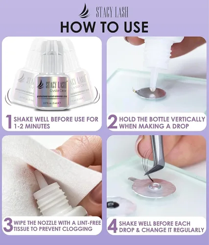 Vista 8 de STACY LASH Pegamento de extensión de pestañas transparente (0.17 fl.oz/0.2 fl oz)/1 segundo de tiempo de secado/retención - 8 semanas/adhesivo