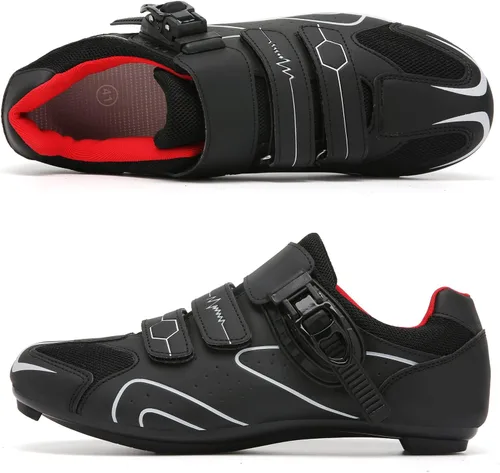 Vista 3 de Zapatos de ciclismo para hombre y mujer, compatibles con pedales de bicicleta de interior Peloton, zapatos de bicicleta de carretera preinstalados