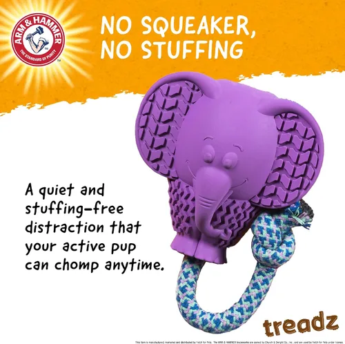 Vista 5 de Arm & Hammer para mascotas Super Treadz Juguete dental grande para masticar en forma de elefante para perros Juguetes dentales para perros