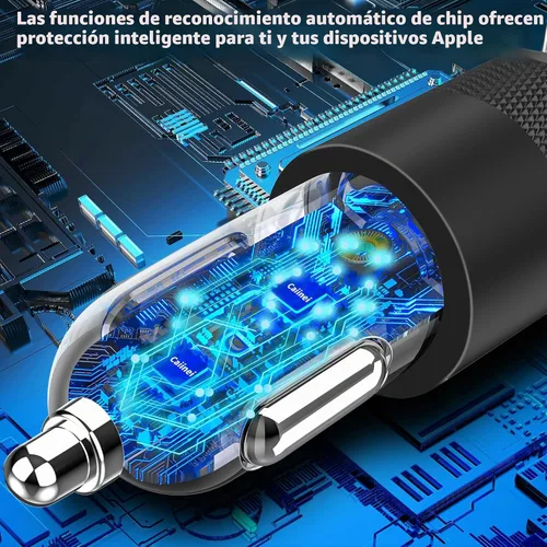 Vista 8 de Cargador de coche para iPhone con certificación MFi de Apple de carga rápida + cable Lightning de 6 pies Caiinei 4.8A Car Phone Charger Dual USB