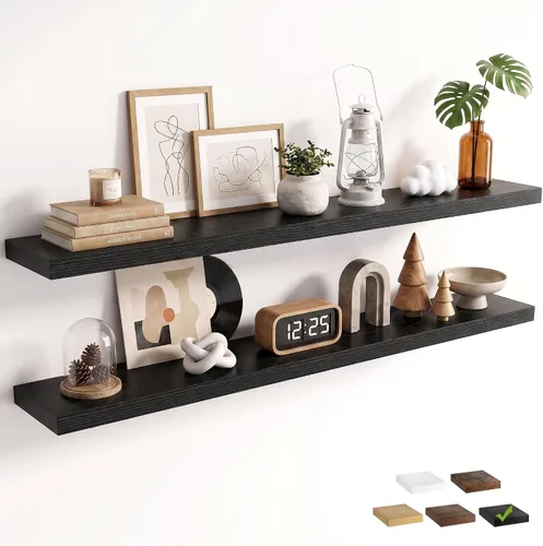 Vista 38 de Marsmiles 9.3 Inch Floating Shelves for Wall 2 Pack, 9.3" D Wood Grain Bathroom Shelves Black Finish
