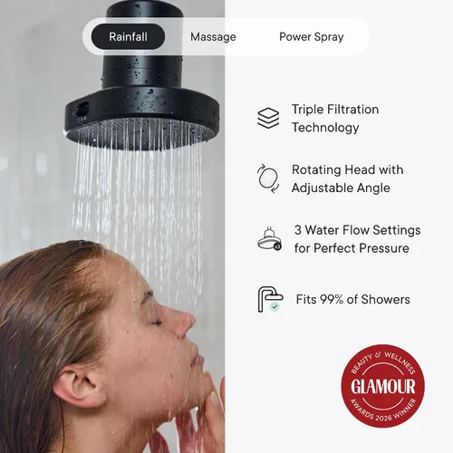 Vista 4 de Qure Cabezal de filtro de ducha para agua dura, cabello, piel y uñas más saludables, reduce el 99% de cloro, cabezal de ducha de alta presión