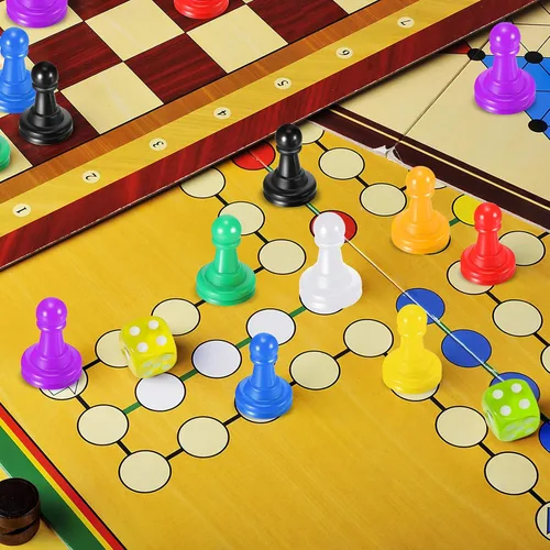 Vista 6 de 26 piezas de juego de mesa multicolor y dados que incluyen 24 piezas de ajedrez de plástico multicolor y 2 dados de plástico de 6 caras, juego