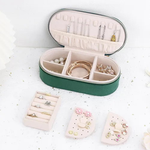 Vista 6 de DesignSter Joyero de viaje, pequeñas cajas de joyería de terciopelo, joyero de viaje para mujeres y niñas, organizador de joyas de viaje