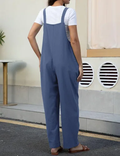 Vista 4 de Overol largo de algodón para mujer, estilo casual, holgado, talla grande