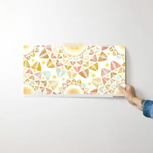 Vista 7 de Papel tapiz para despegar y pegar, acuarela hojas de sol, retro, geométrico, feliz sol, colorido, verano, papel tapiz extraíble personalizado por