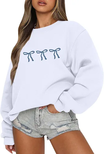Vista 23 de Sudadera casual de manga larga para mujer, cuello redondo, ajuste holgado, tallas S-3XL