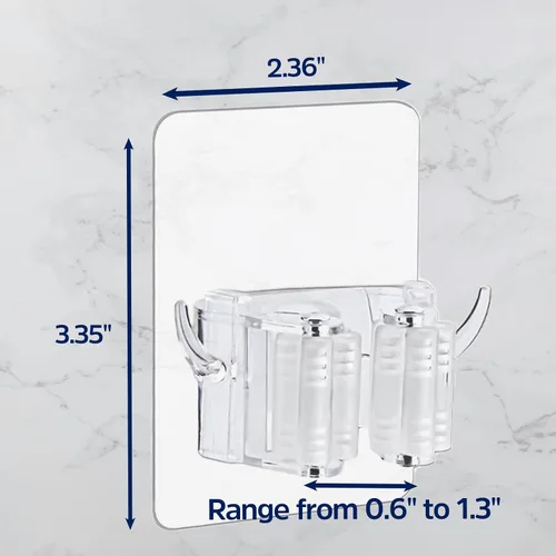 Vista 7 de Soporte de pared autoadhesivo para escobas, paquete de 4 ganchos para escobas, organizador antideslizante para colgar en la pared para baño, cocina