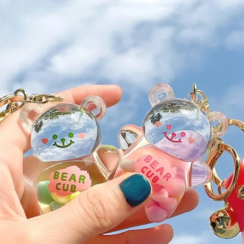 Vista 4 de Llavero Kawaii con diseño de oso flotante de arena movediza lindo bolso pulsera pulsera llavero para mujeres y niñas