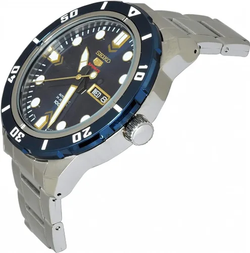 Vista 6 de Seiko 5 deportes automático esfera azul acero inoxidable 100M reloj para hombre SRP677